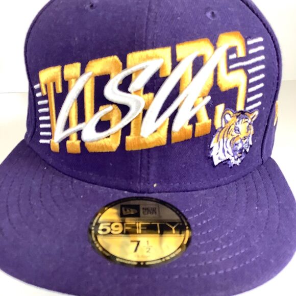LSU Tigers New Era 59FIFTY Purple Embroidered Hat Fitted Size 7 1/2 Hat EXC! - Picture 5 of 9